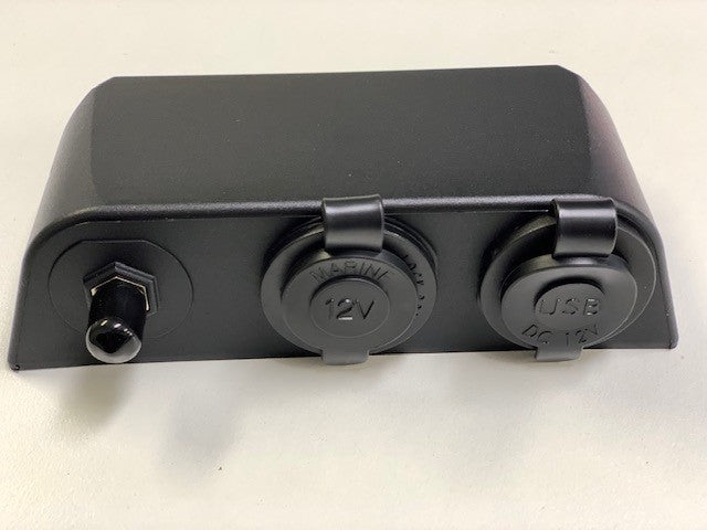 12v socket, USB port & antenna point, surface mount, black
