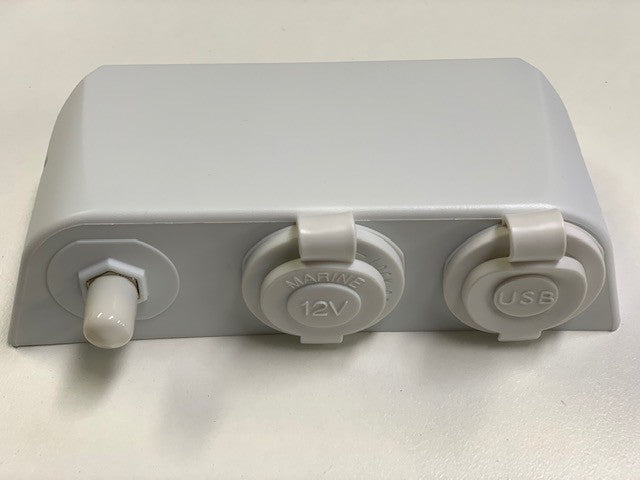 12v socket, USB port & antenna point, surface mount, white