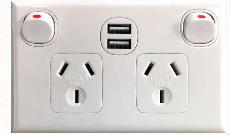 10A Double Pole Twin Outlet with Dual USB Charger