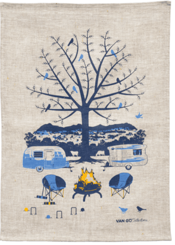 VAN GO French Linen Tea Towels - BLUE - Vintage Winter Campsite